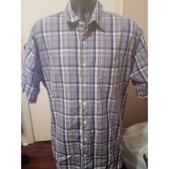 Peter Millar Plaid Short Sleeve Button Down Shirt Adult XL Blue White Mens - Picture 1 of 13